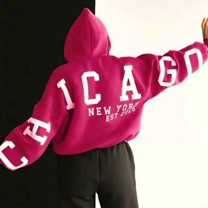 Pink Chicago Spellout Hoodie New Size XL